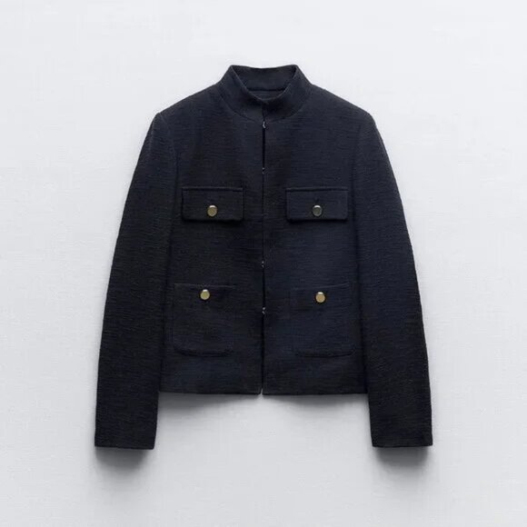 (like new) Zara textured high collar blazer - Picture 4 of 16